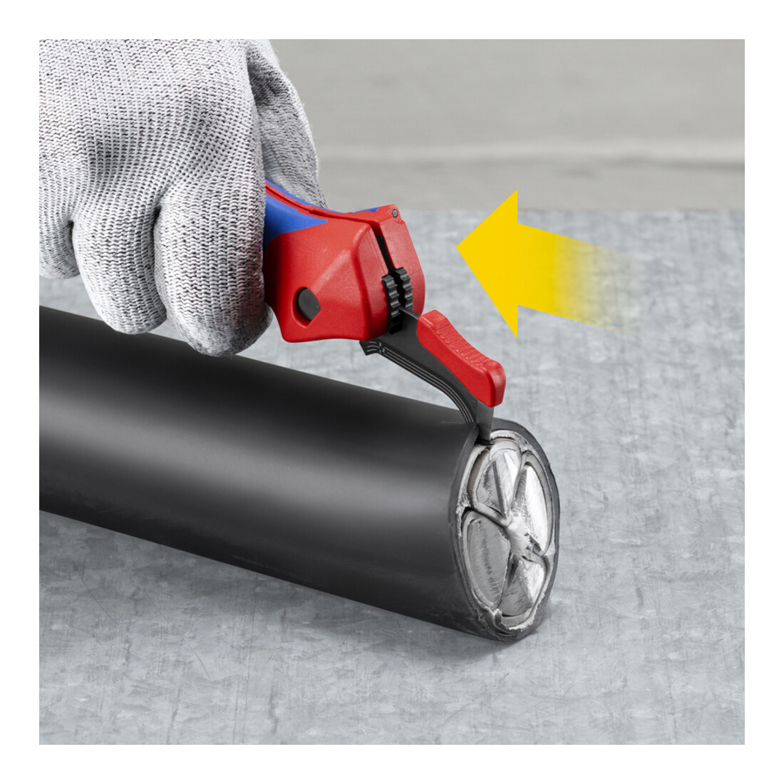 KNIPEX 16 50 145 SB Abmantelungsmesser mit Gleitschuh und Ratschenfunktion mit Mehrkomponenten-Hüllen 146 mm