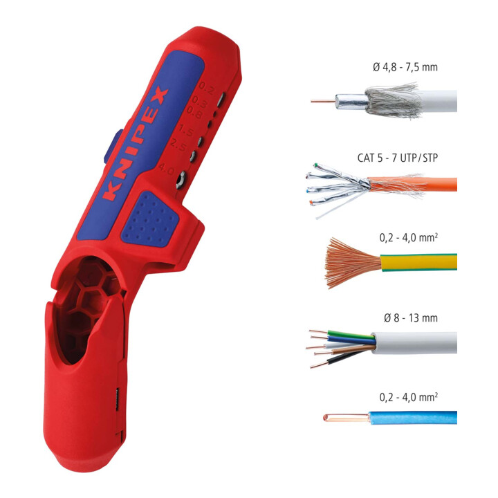 KNIPEX 16 95 02 SB ErgoStrip® Universal-Abmantelungswerkzeug für Linkshänder 135 mm