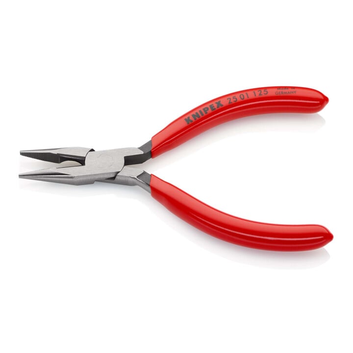 KNIPEX 25 01 125 Flachrundzange mit Schneide (Radiozange) mit Kunststoff überzogen schwarz atramentiert 125 mm