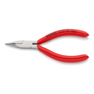 KNIPEX 25 03 125 Flachrundzange mit Schneide (Radiozange) mit Kunststoff überzogen verchromt 125 mm