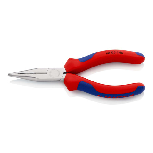 KNIPEX 25 05 140 Flachrundzange mit Schneide (Radiozange) mit Mehrkomponenten-Hüllen verchromt 140 mm