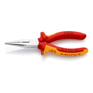 KNIPEX 25 06 160 Flachrundzange mit Schneide (Radiozange) isoliert mit Mehrkomponenten-Hüllen, VDE-geprüft verchromt 160 mm
