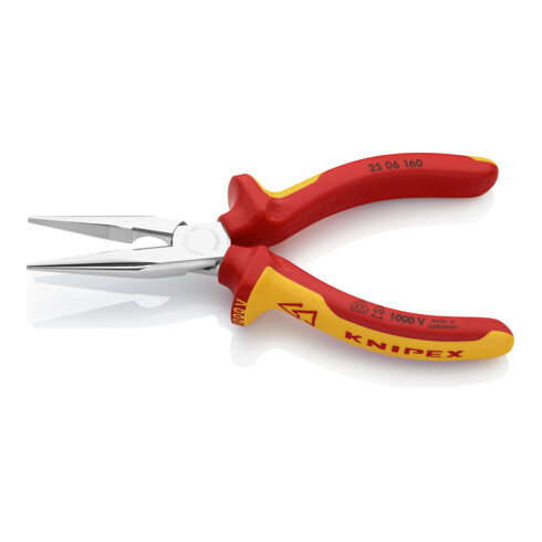 KNIPEX 25 06 160 T platte rondbektang met snijkant (radiotang) verchroomd VDE 160 mm