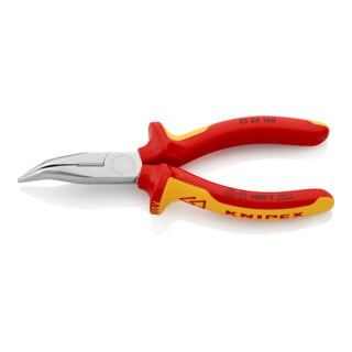 KNIPEX 25 26 160 Flachrundzange mit Schneide (Radiozange) isoliert mit Mehrkomponenten-Hüllen, VDE-geprüft verchromt 160 mm