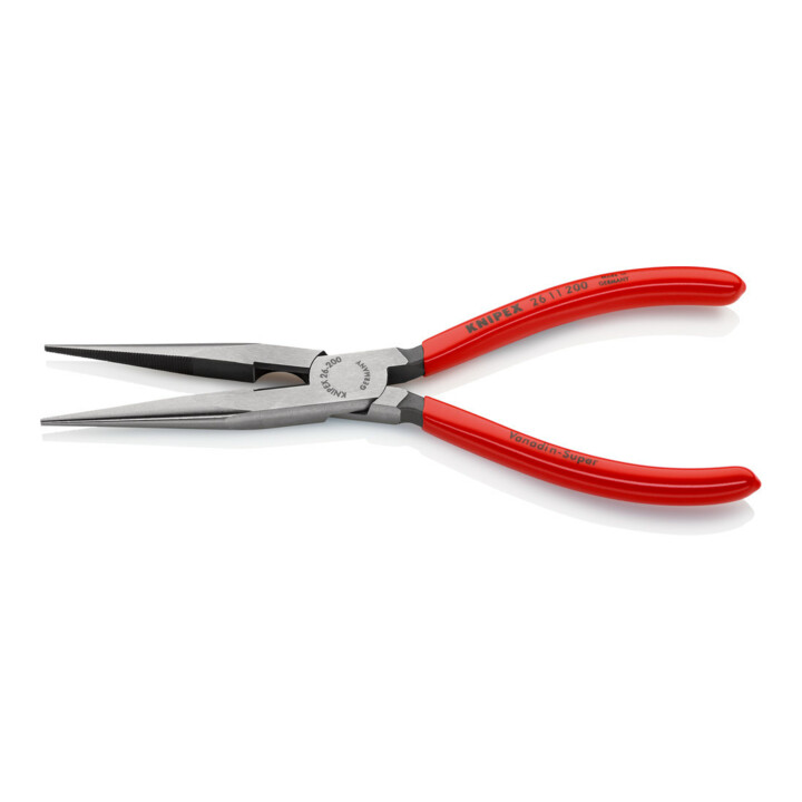 KNIPEX 26 11 200 Flachrundzange mit Schneide (Storchschnabelzange) mit Kunststoff überzogen schwarz atramentiert 200 mm