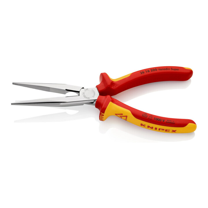 KNIPEX 26 16 200 Flachrundzange mit Schneide (Storchschnabelzange) isoliert mit Mehrkomponenten-Hüllen, VDE-geprüft verchromt 200 mm