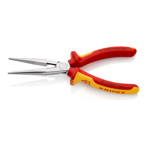 KNIPEX 26 16 200 Flachrundzange mit Schneide (Storchschnabelzange) isoliert mit Mehrkomponenten-Hüllen, VDE-geprüft verchromt 200 mm