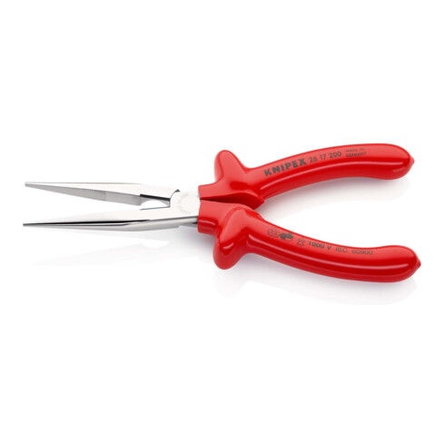 KNIPEX 26 17 200 Flachrundzange mit Schneide (Storchschnabelzange) tauchisoliert, VDE-geprüft verchromt 200 mm