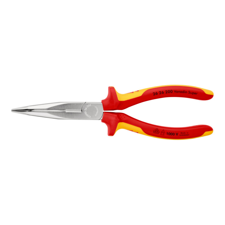 KNIPEX 26 26 200 Platte rondbektang met snijkant (ooievaarstang) verchroomd VDE 200 mm