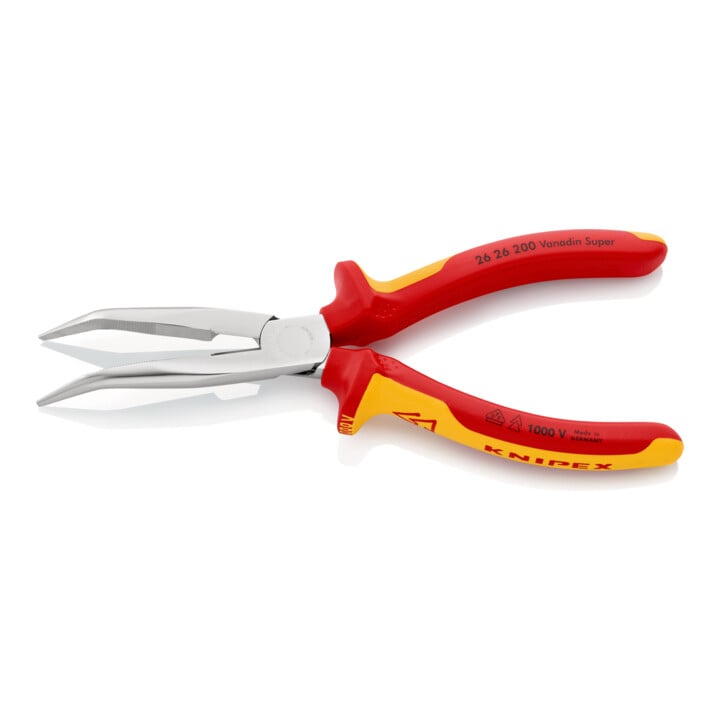 KNIPEX 26 26 200 Platte rondbektang met snijkant (ooievaarstang) verchroomd VDE 200 mm