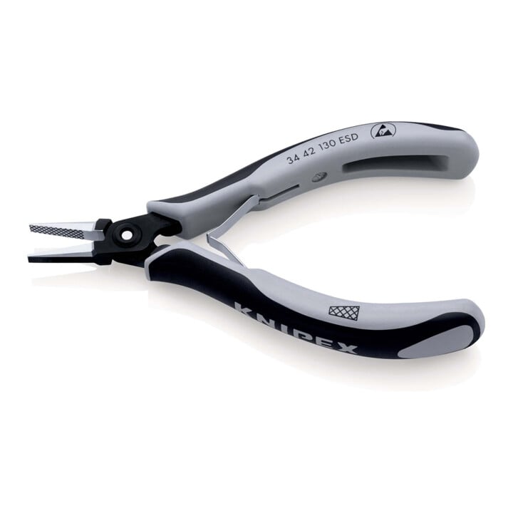 KNIPEX 34 42 130 ESD Präzisions-Elektronik-Greifzange ESD mit Mehrkomponenten-Hüllen brüniert 130 mm