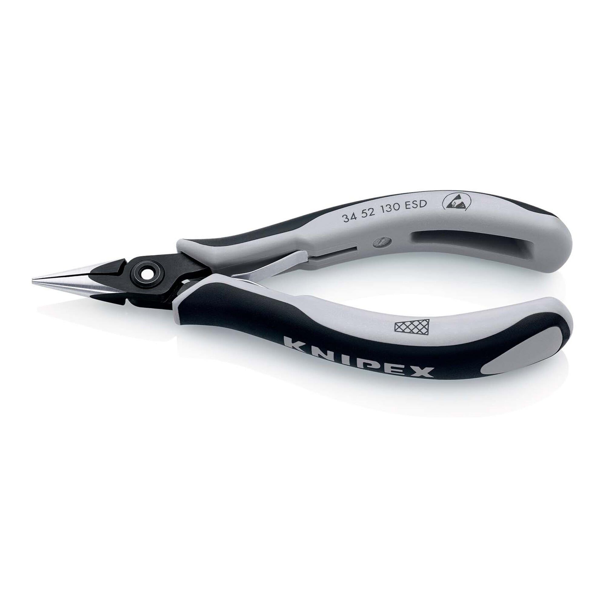 KNIPEX 34 52 130 ESD Präzisions-Elektronik-Greifzange ESD mit Mehrkomponenten-Hüllen brüniert 130 mm