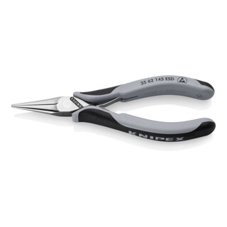 KNIPEX 35 62 145 ESD Elektronik-Greifzange ESD mit durchgestecktem Gelenk mit Mehrkomponenten-Hüllen spiegelpoliert 145 mm