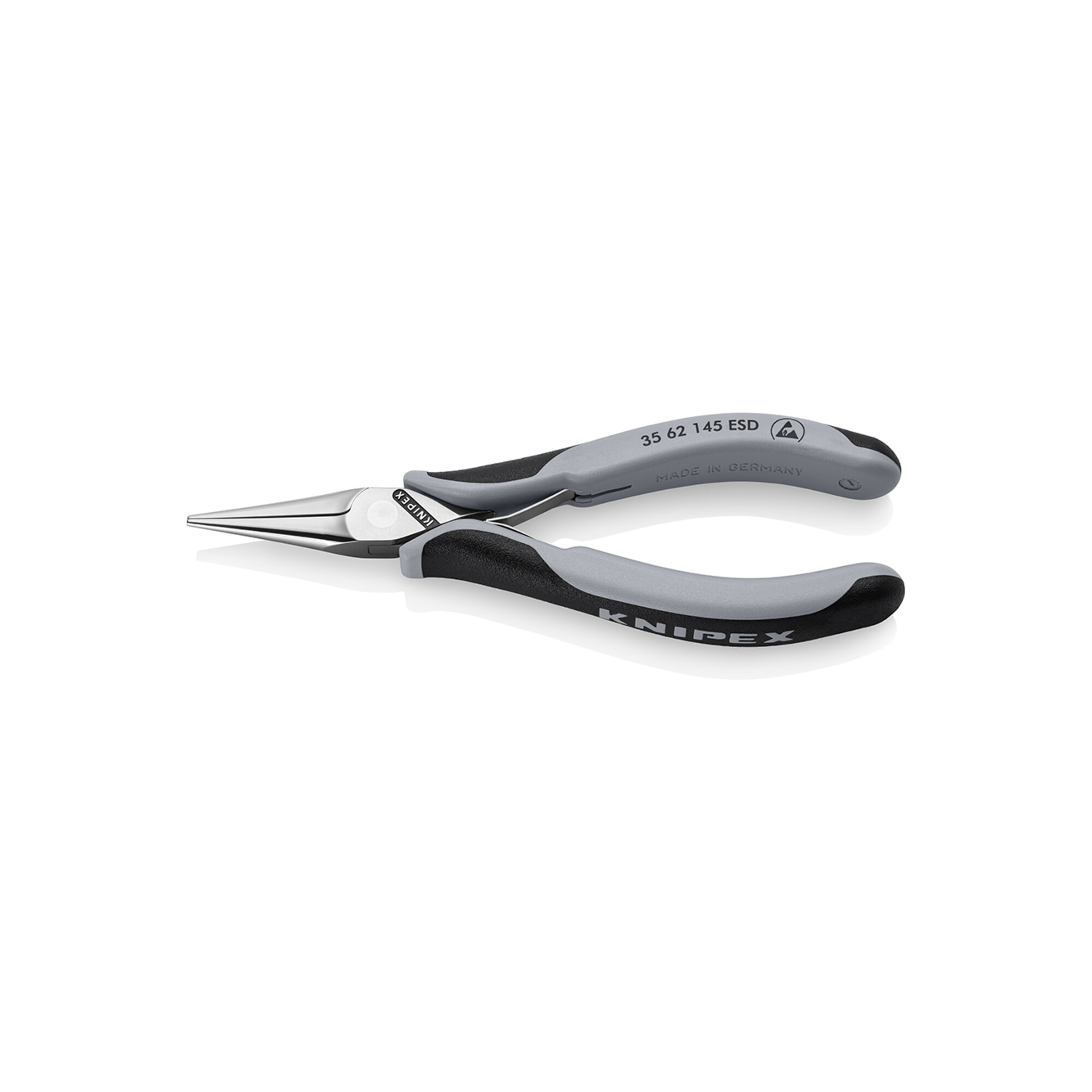 KNIPEX 35 62 145 ESD Elektronik-Greifzange ESD mit durchgestecktem Gelenk mit Mehrkomponenten-Hüllen spiegelpoliert 145 mm
