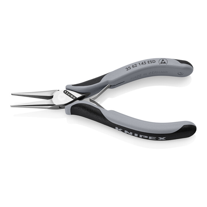 KNIPEX 35 62 145 ESD Elektronik-Greifzange ESD mit durchgestecktem Gelenk mit Mehrkomponenten-Hüllen spiegelpoliert 145 mm