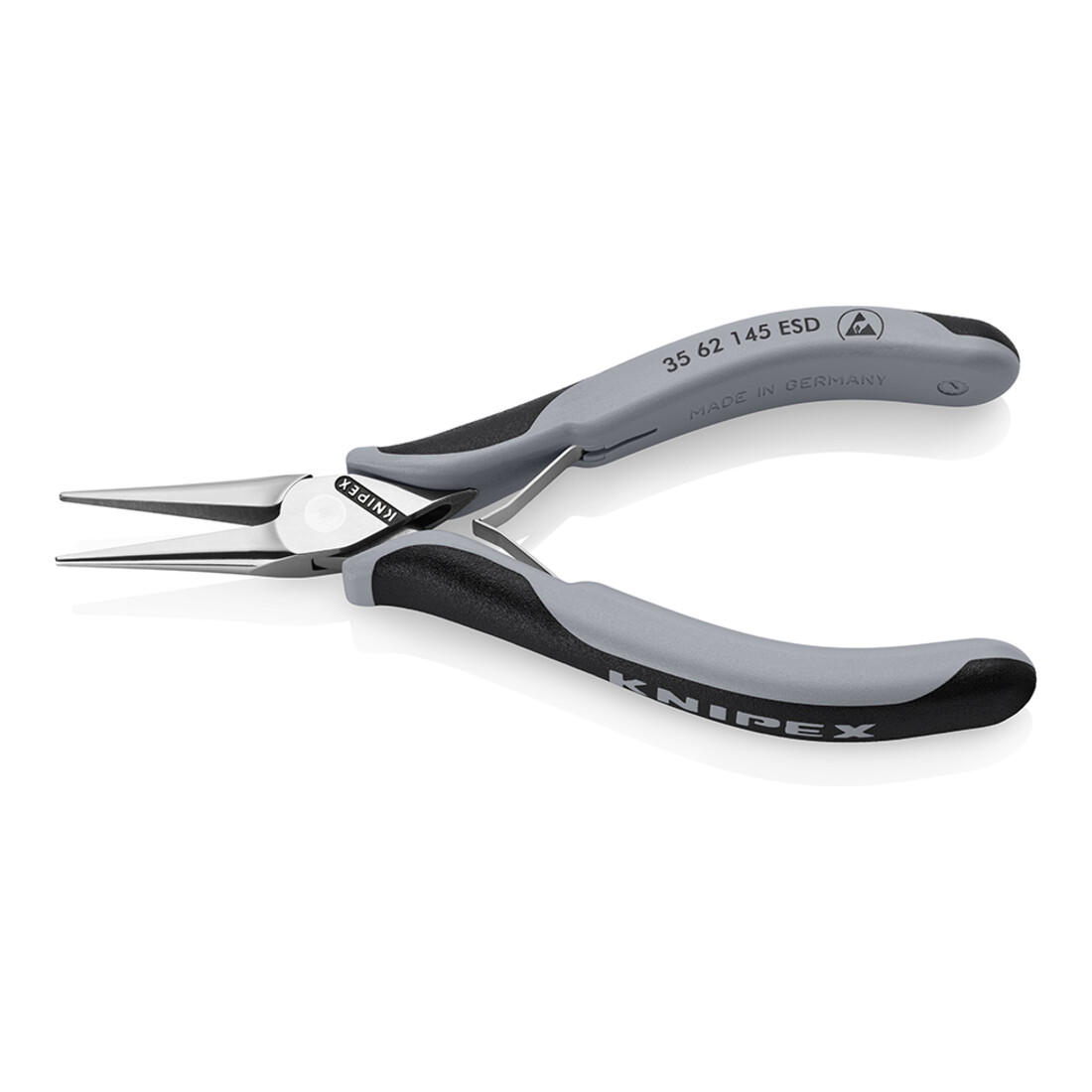 KNIPEX 35 62 145 ESD Elektronik-Greifzange ESD mit durchgestecktem Gelenk mit Mehrkomponenten-Hüllen spiegelpoliert 145 mm