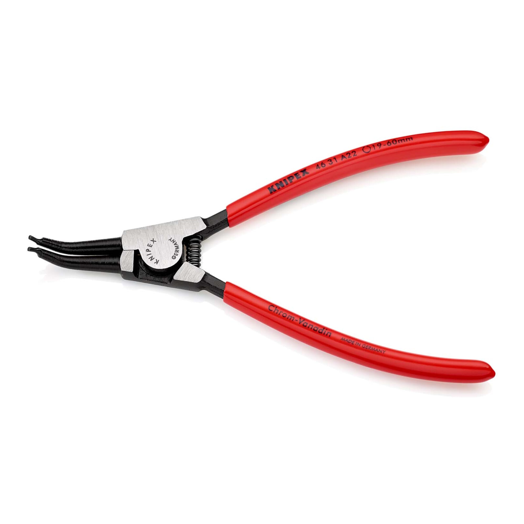 KNIPEX 46 31 A22 Sicherungsringzange für Außenringe auf Wellen 45° gewinkelt mit Kunststoff überzogen schwarz atramentiert 185 mm
