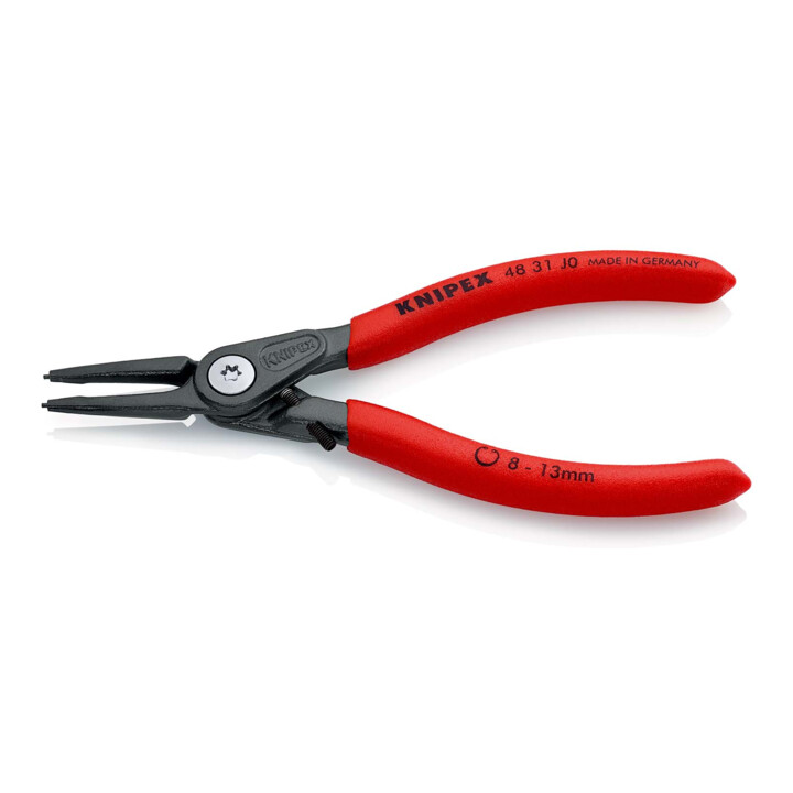 KNIPEX 48 31 J0 Präzisions-Sicherungsringzange für Innenringe in Bohrungen mit Überdehnungsschutz mit rutschhemmendem Kunststoff überzogen grau atramentiert 140 mm