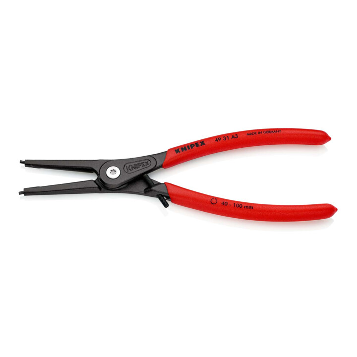 KNIPEX 49 31 A3 Präzisions-Sicherungsringzange für Außenringe auf Wellen mit Überdehnungsschutz mit rutschhemmendem Kunststoff überzogen grau atramentiert 225 mm