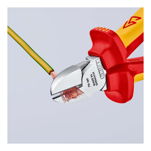 KNIPEX 70 06 160 T Seitenschneider isoliert mit Mehrkomponenten-Hüllen, VDE-geprüft; mit integrierter isolierter Befestigungsöse zum Anbringen einer Absturzsicherung verchromt 160 mm