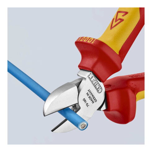 KNIPEX 70 06 160 T Seitenschneider isoliert mit Mehrkomponenten-Hüllen, VDE-geprüft; mit integrierter isolierter Befestigungsöse zum Anbringen einer Absturzsicherung verchromt 160 mm