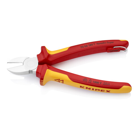 KNIPEX 70 06 180 T Zijsnijders met bevestigingsoog verchroomd VDE 180 mm