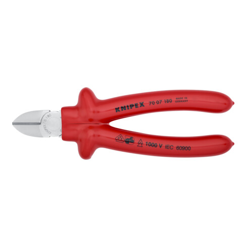 KNIPEX Tronchese laterale cromata, 180mm, con isolamento ad immersione a sinistra