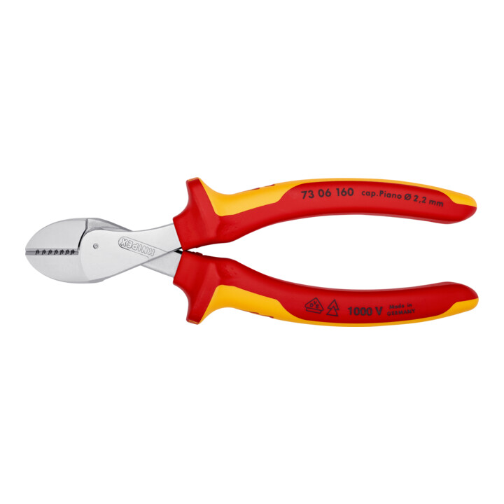 KNIPEX 73 06 160 X-Cut® Kompakt-Seitenschneider hochübersetzt isoliert mit Mehrkomponenten-Hüllen, VDE-geprüft verchromt 160 mm