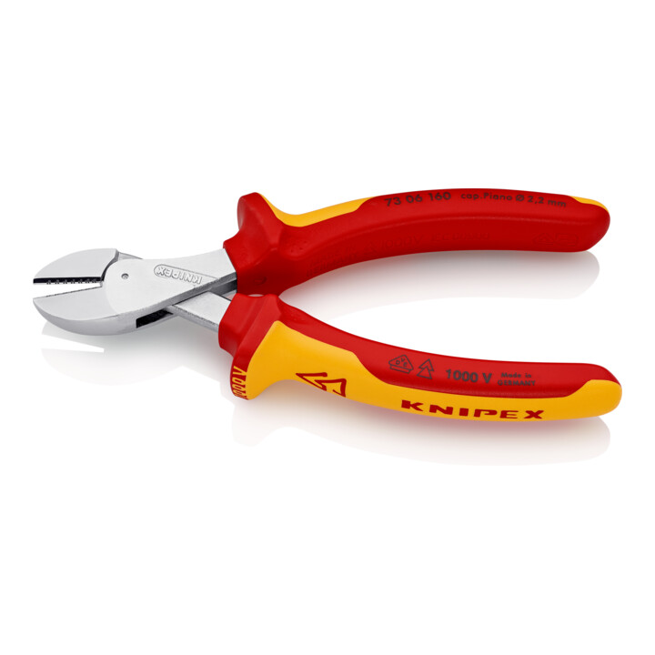 KNIPEX 73 06 160 X-Cut® Kompakt-Seitenschneider hochübersetzt isoliert mit Mehrkomponenten-Hüllen, VDE-geprüft verchromt 160 mm