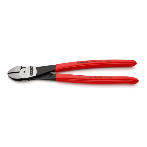 KNIPEX 74 01 250 Kraft-Seitenschneider mit Kunststoff überzogen schwarz atramentiert 250 mm