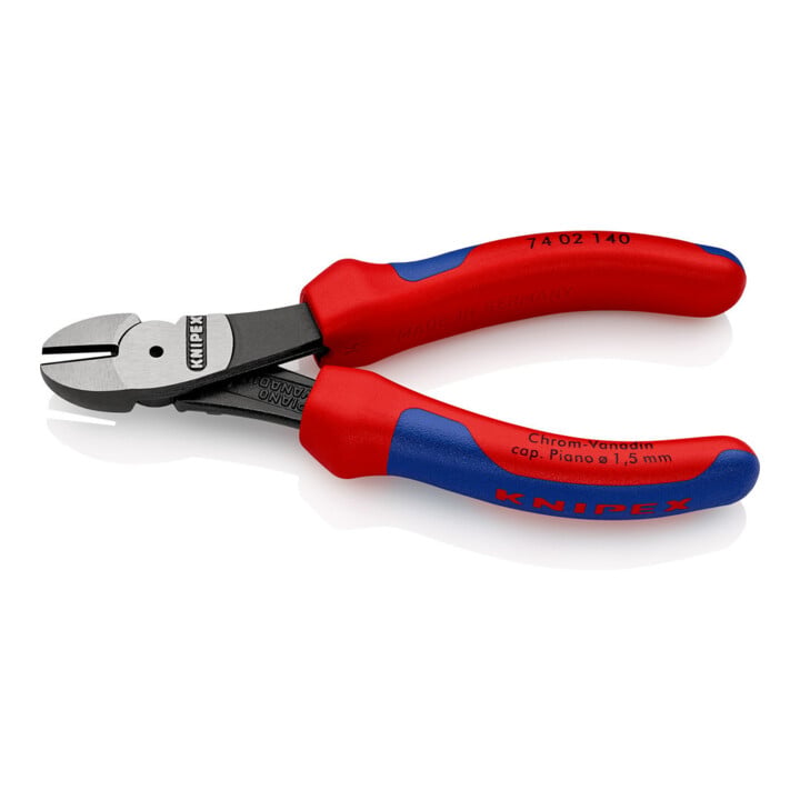 KNIPEX 74 02 140 Kraft-Seitenschneider mit Mehrkomponenten-Hüllen schwarz atramentiert 140 mm