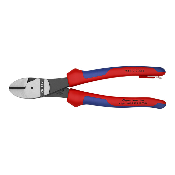 KNIPEX 74 02 200 T Kraft-Seitenschneider mit Befestigungsöse schwarz atramentiert 200 mm