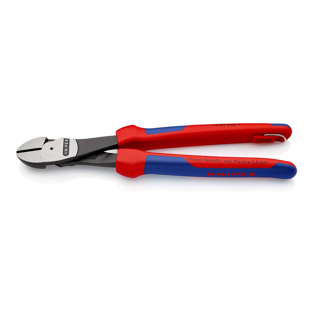 KNIPEX 74 02 250 T Kraft-Seitenschneider mit Befestigungsöse schwarz atramentiert 250 mm