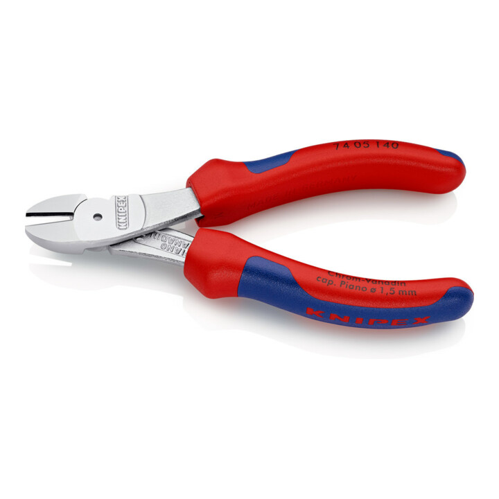 KNIPEX 74 05 140 Kraft-Seitenschneider mit Mehrkomponenten-Hüllen verchromt 140 mm