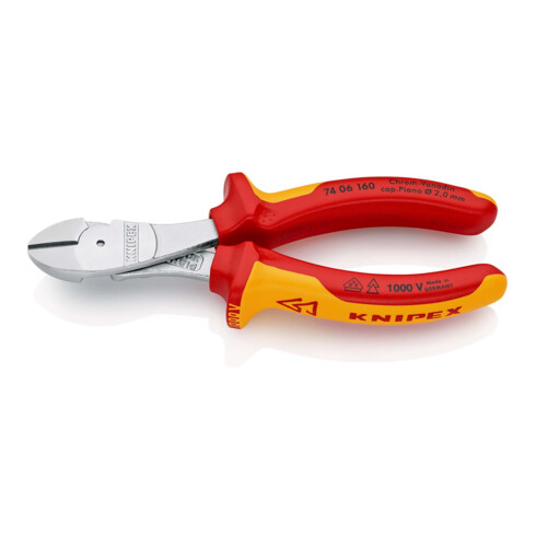 KNIPEX 74 06 160 Kraft-Seitenschneider isoliert mit Mehrkomponenten-Hüllen, VDE-geprüft verchromt 160 mm