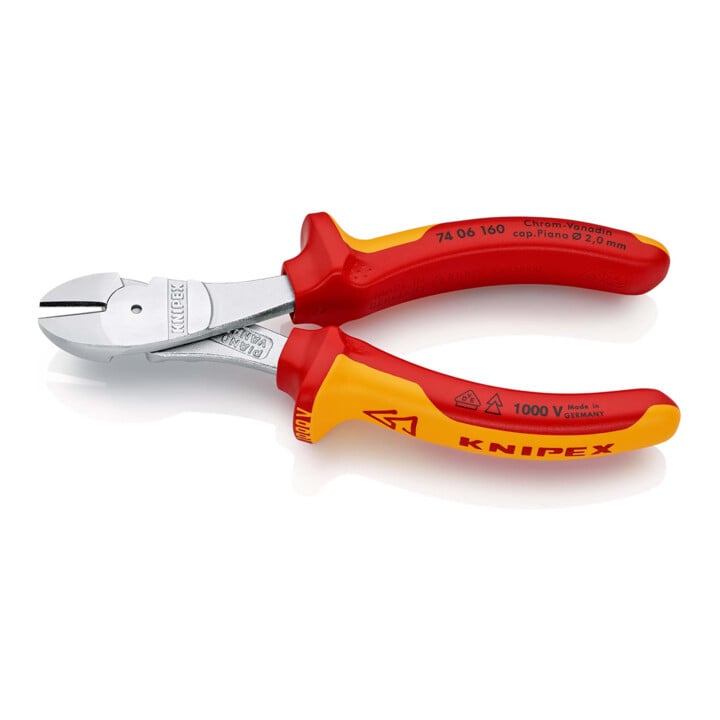 KNIPEX 74 06 160 Kraft-Seitenschneider isoliert mit Mehrkomponenten-Hüllen, VDE-geprüft verchromt 160 mm