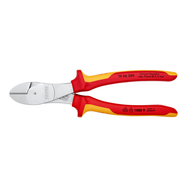 KNIPEX 74 06 200 Kraft-Seitenschneider isoliert mit Mehrkomponenten-Hüllen, VDE-geprüft verchromt 200 mm