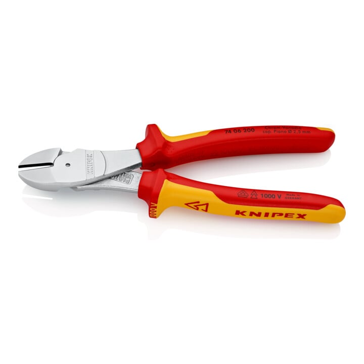 KNIPEX 74 06 200 Kraft-Seitenschneider isoliert mit Mehrkomponenten-Hüllen, VDE-geprüft verchromt 200 mm
