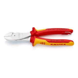 KNIPEX 74 06 200 T Kraft-Seitenschneider isoliert mit Mehrkomponenten-Hüllen und integrierter Befestigungsöse, VDE-geprüft verchromt 200 mm