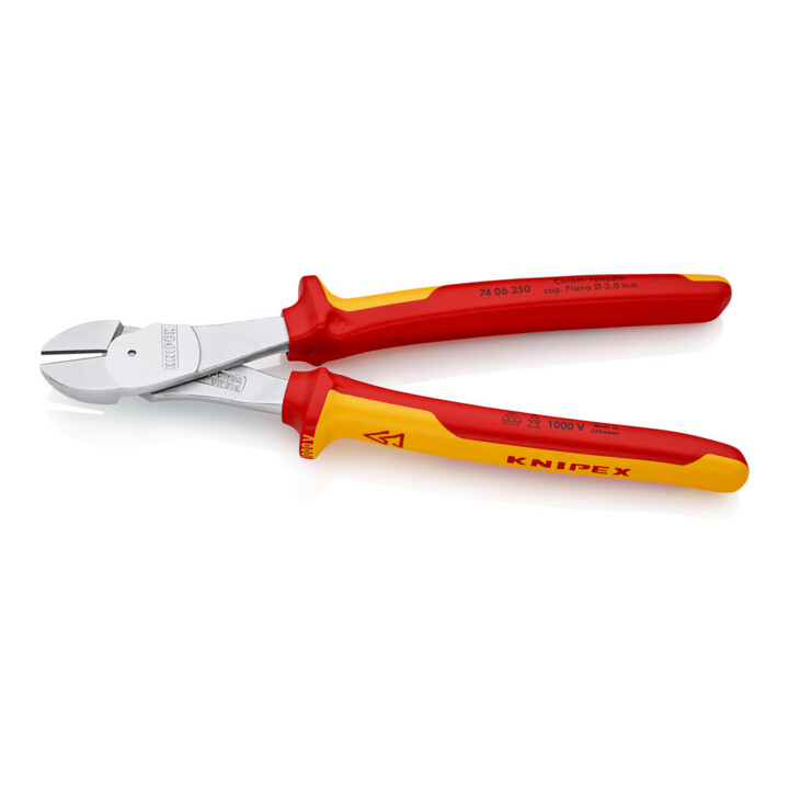 KNIPEX 74 06 250 Kraft-Seitenschneider isoliert mit Mehrkomponenten-Hüllen, VDE-geprüft verchromt 250 mm