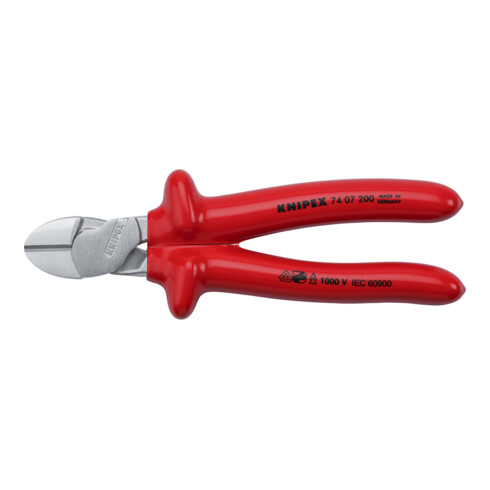 KNIPEX 74 07 200 Kraft-Seitenschneider tauchisoliert, VDE-geprüft verchromt 200 mm