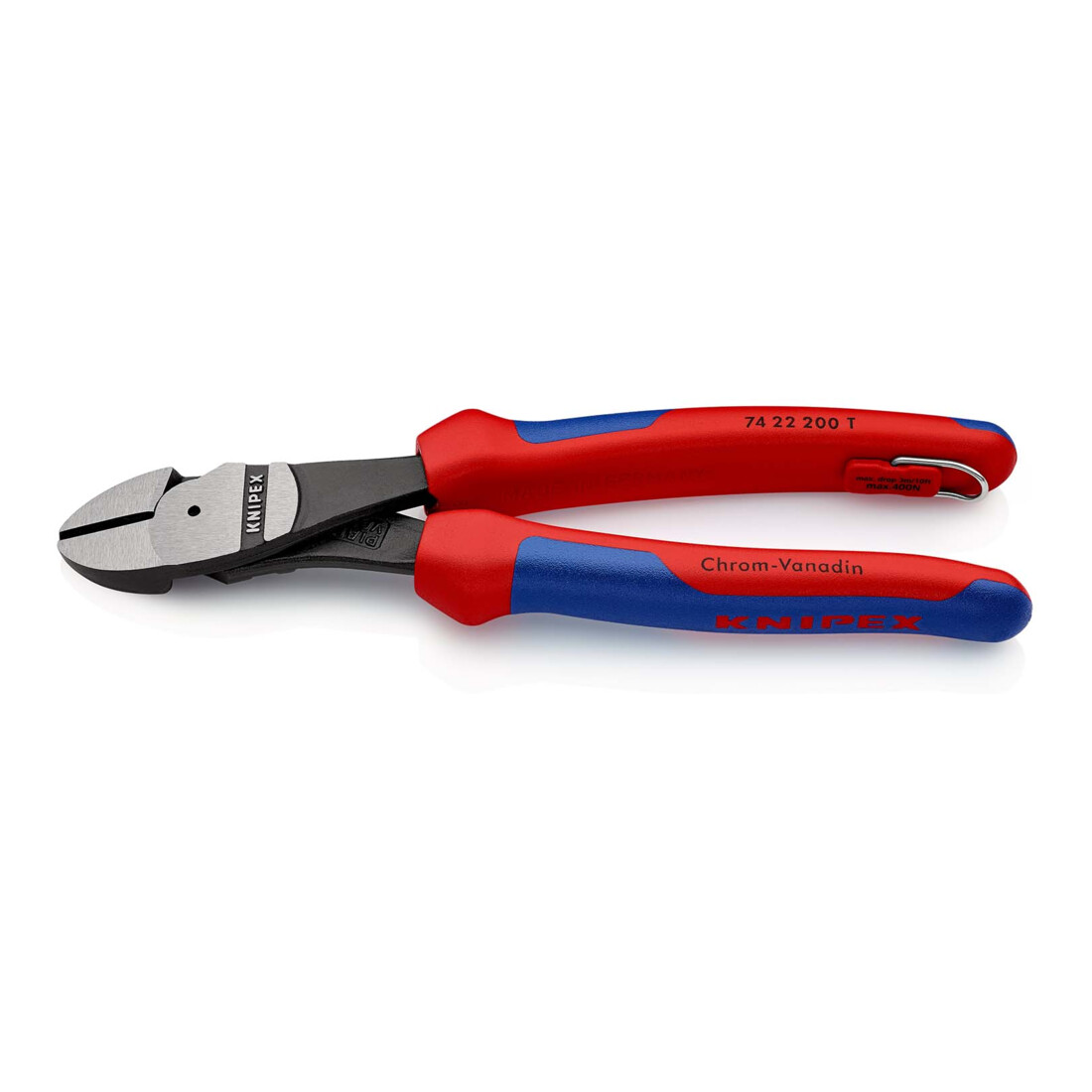 KNIPEX 74 22 200 T Kraft-Seitenschneider mit Befestigungsöse schwarz atramentiert 200 mm