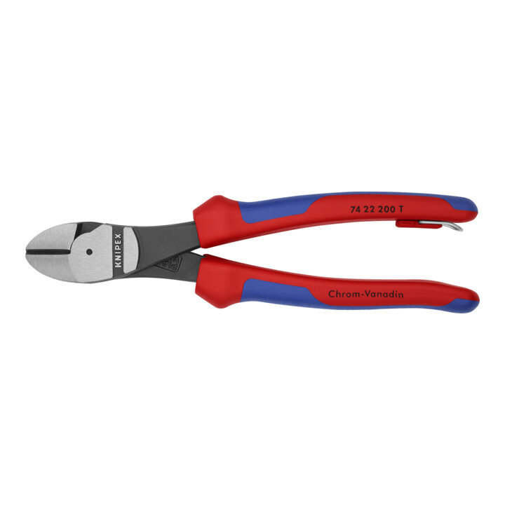 KNIPEX 74 22 200 T Kraft-Seitenschneider mit Befestigungsöse schwarz atramentiert 200 mm