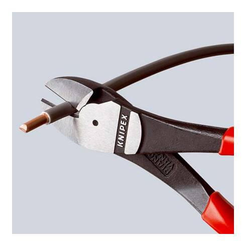 KNIPEX 74 22 250 T Kraft-Seitenschneider mit Mehrkomponenten-Hüllen, mit integrierter Befestigungsöse zum Anbringen einer Absturzsicherung schwarz atramentiert 250 mm