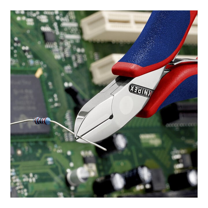 KNIPEX 77 02 115 Elektronik-Seitenschneider mit durchgestecktem Gelenk mit Mehrkomponenten-Hüllen 115 mm
