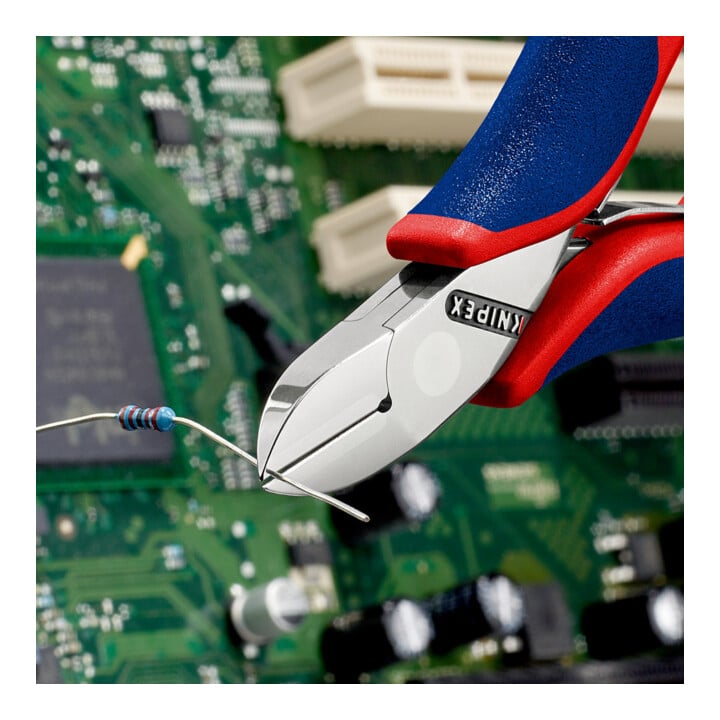 KNIPEX 77 02 115 Elektronik-Seitenschneider mit durchgestecktem Gelenk mit Mehrkomponenten-Hüllen 115 mm