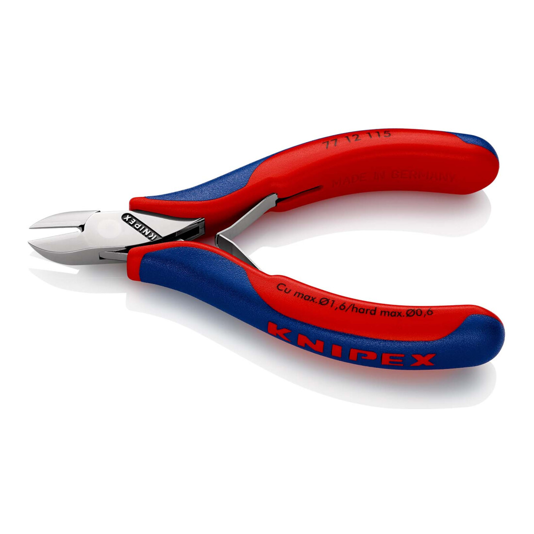 KNIPEX 77 12 115 Elektronik-Seitenschneider mit durchgestecktem Gelenk mit Mehrkomponenten-Hüllen 115 mm