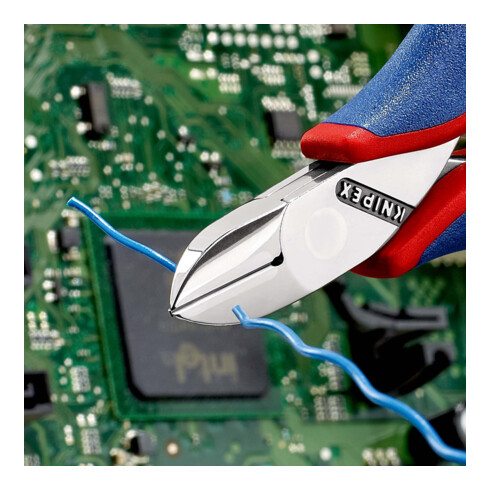 KNIPEX 77 12 115 Elektronik-Seitenschneider mit durchgestecktem Gelenk mit Mehrkomponenten-Hüllen 115 mm