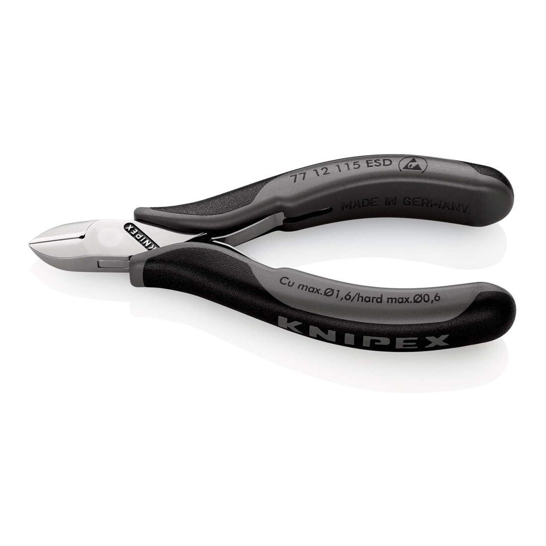 KNIPEX 77 12 115 ESD Elektronik-Seitenschneider ESD mit durchgestecktem Gelenk mit Mehrkomponenten-Hüllen 115 mm
