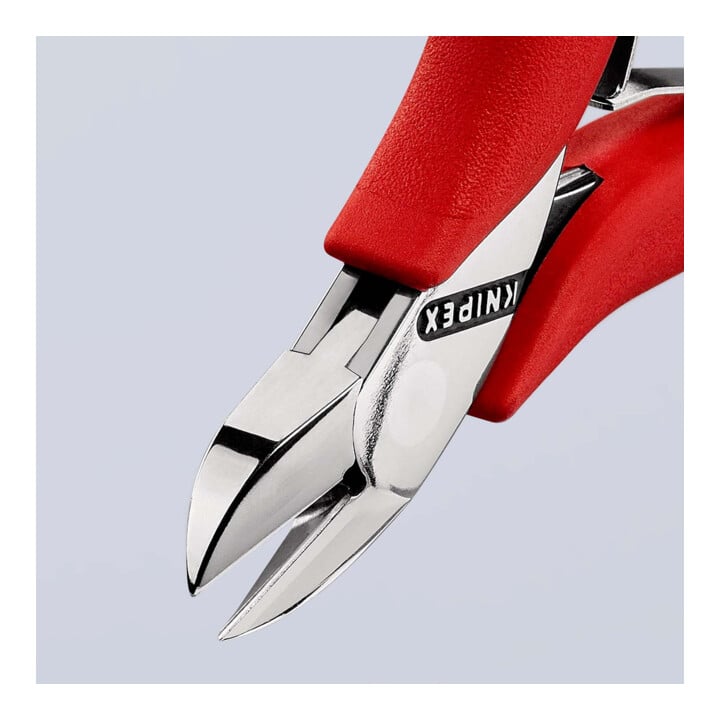 KNIPEX 77 21 115 N Elektronik-Seitenschneider mit durchgestecktem Gelenk mit rutschhemmenden Kunststoff-Hüllen 115 mm